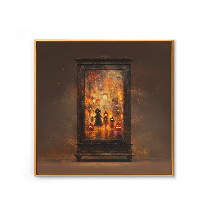 The Monster In The Mirror Cabinet - Procession Scene, Dark Fantasy Wall Art, Square Wall Art, Canvas Print, Halloween Home Decor