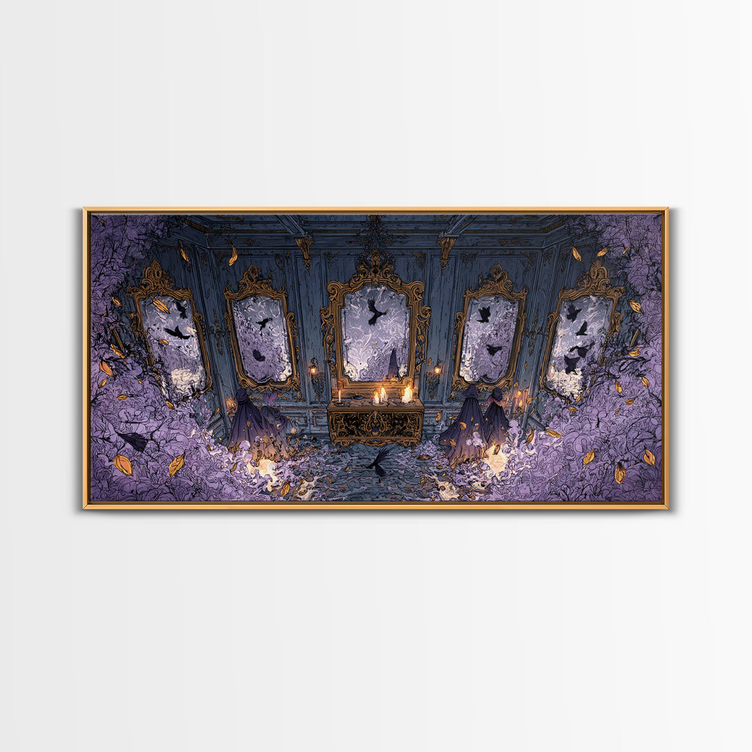 The Monster In The Mirror Cabinet - Procession Scene, Occult Wall Decor, Wide Panoramic Art, Canvas Print, Halloween Home Decor