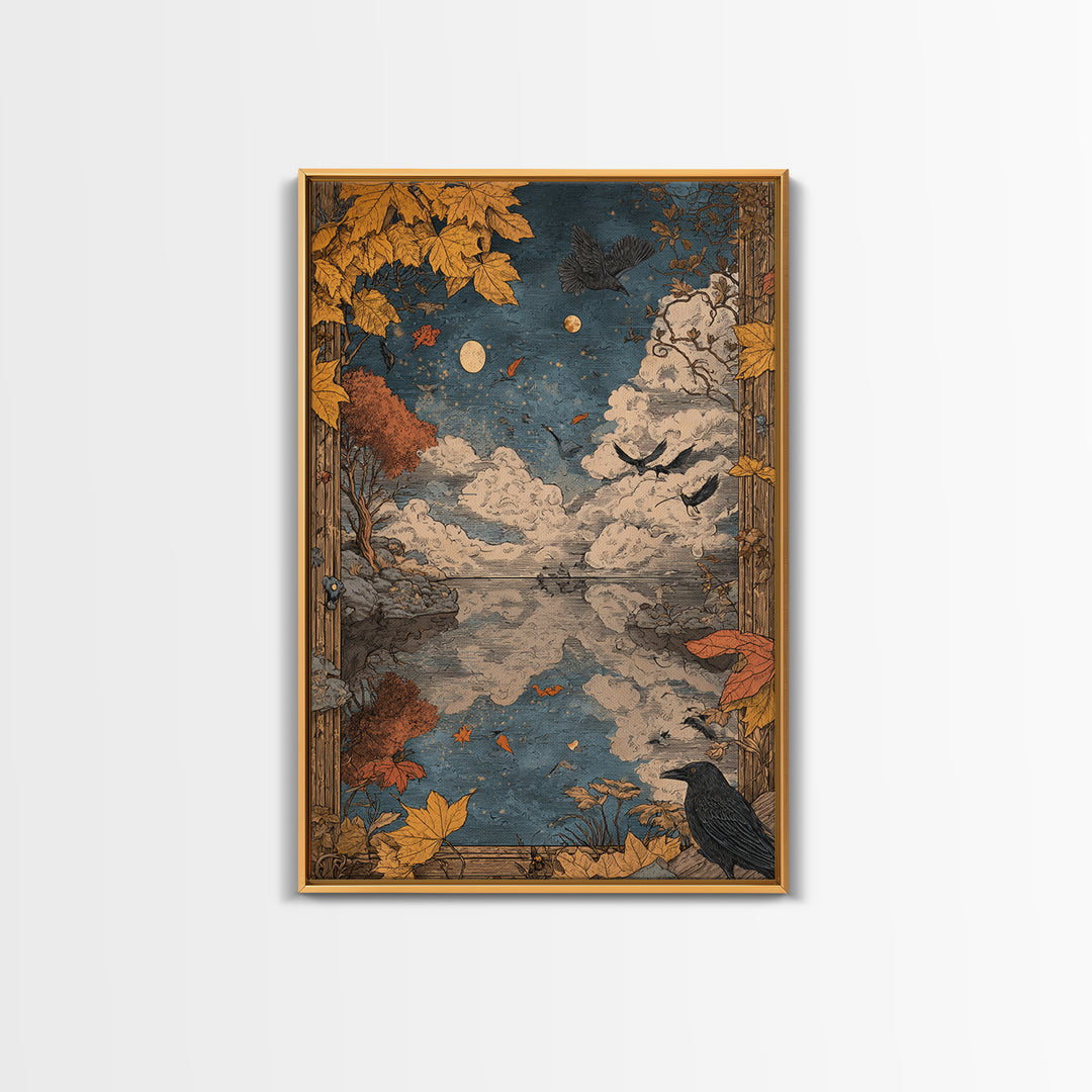 The Monster In The Mirror Cabinet - Surreal Celestial Vision, Spooky Wall Decor, Vertical Wall Art, Framed Canvas Print, Gothic Wall Art