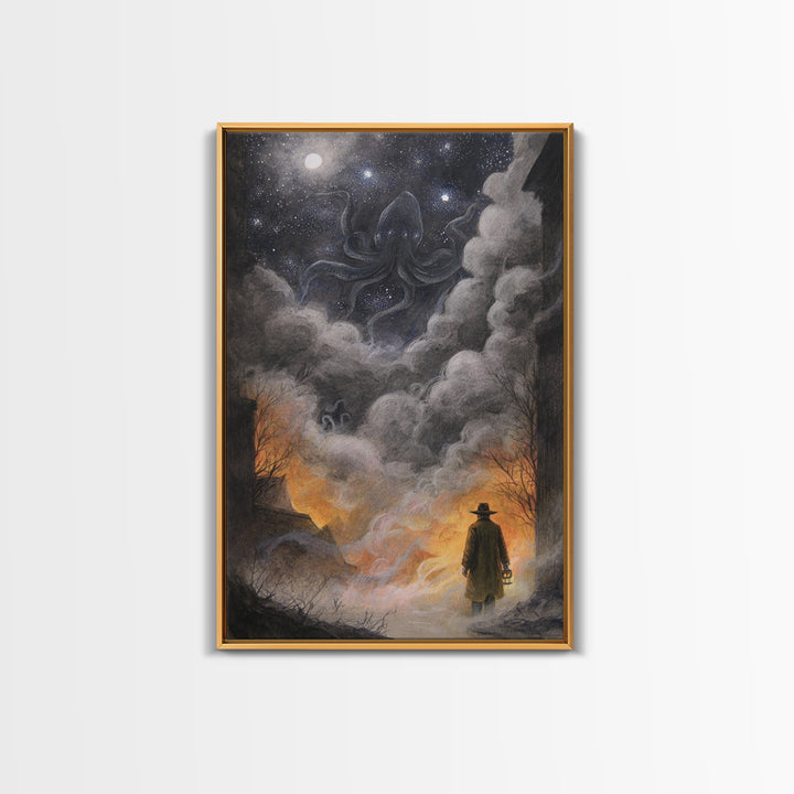 The Lantern-Bearer Of R’Lyeh, Occult Wall Decor, Vertical Wall Art, Framed Canvas Print, Halloween Home Decor, Gothic Wall Art