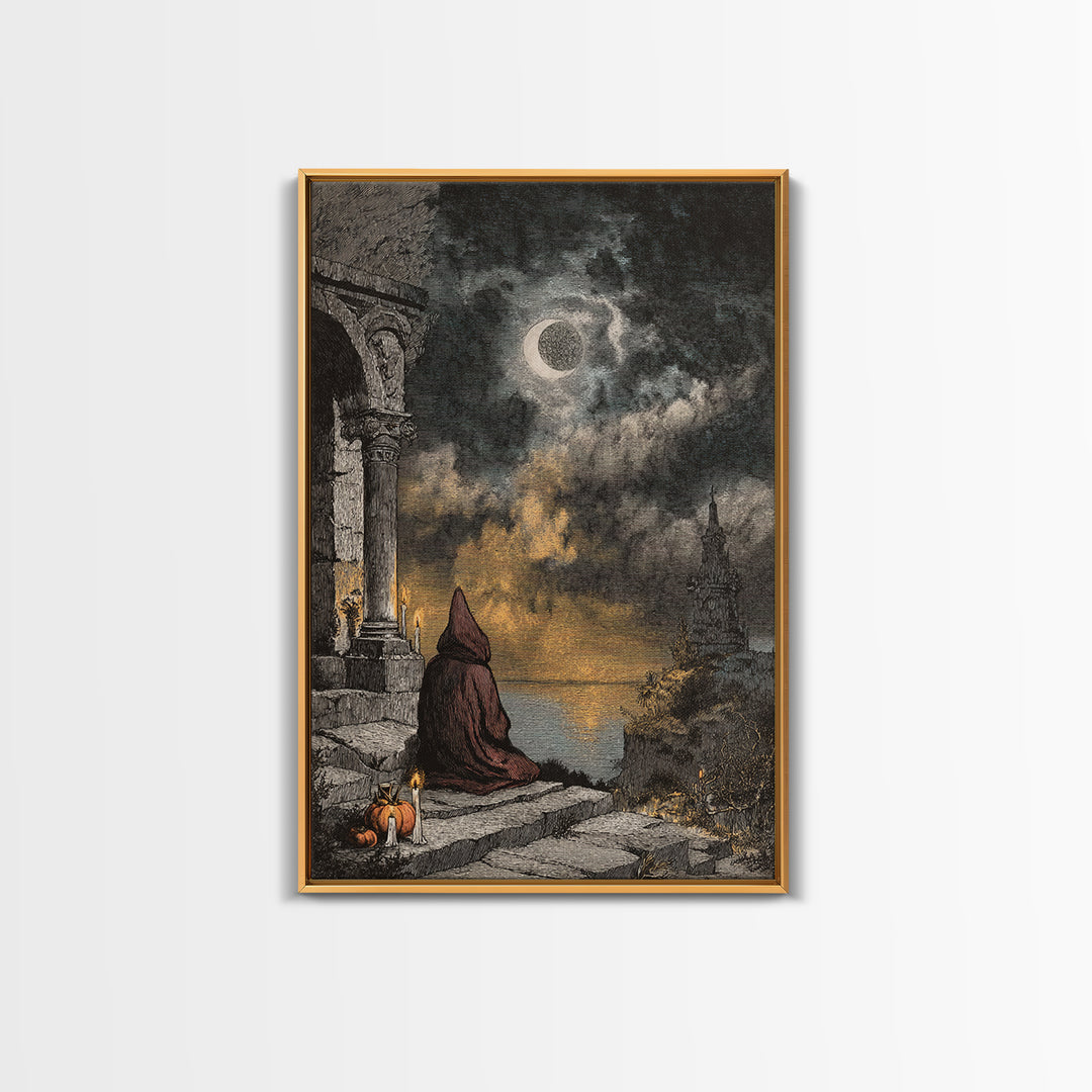 The Dreaming Priest Of The Outer Gate, Cosmic Horror Decor, Vertical Wall Art, Canvas Print, Halloween Home Decor, Gothic Wall Art