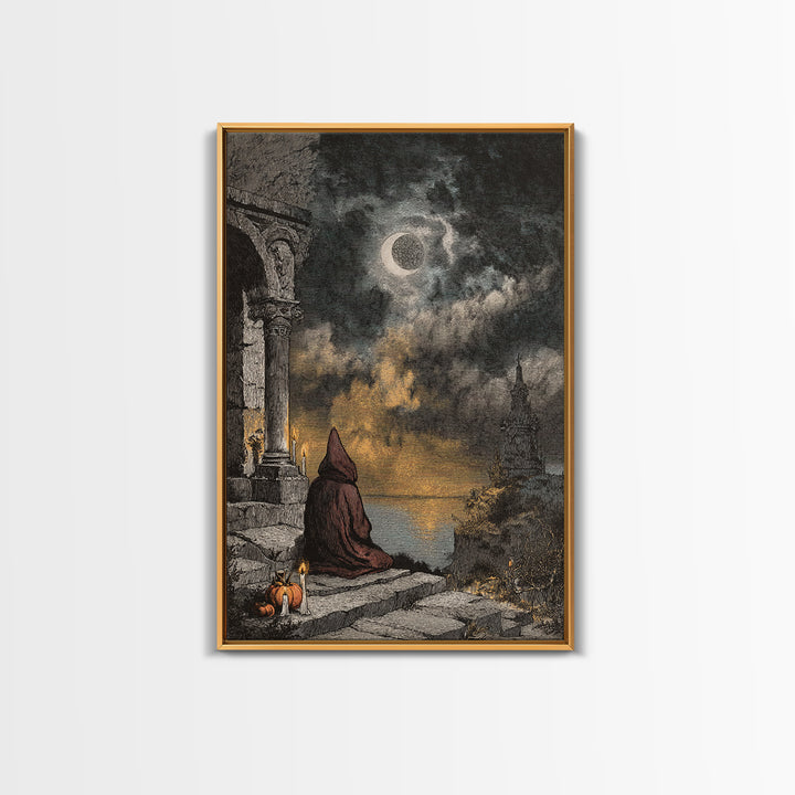 The Dreaming Priest Of The Outer Gate, Cosmic Horror Decor, Vertical Wall Art, Canvas Print, Halloween Home Decor, Gothic Wall Art