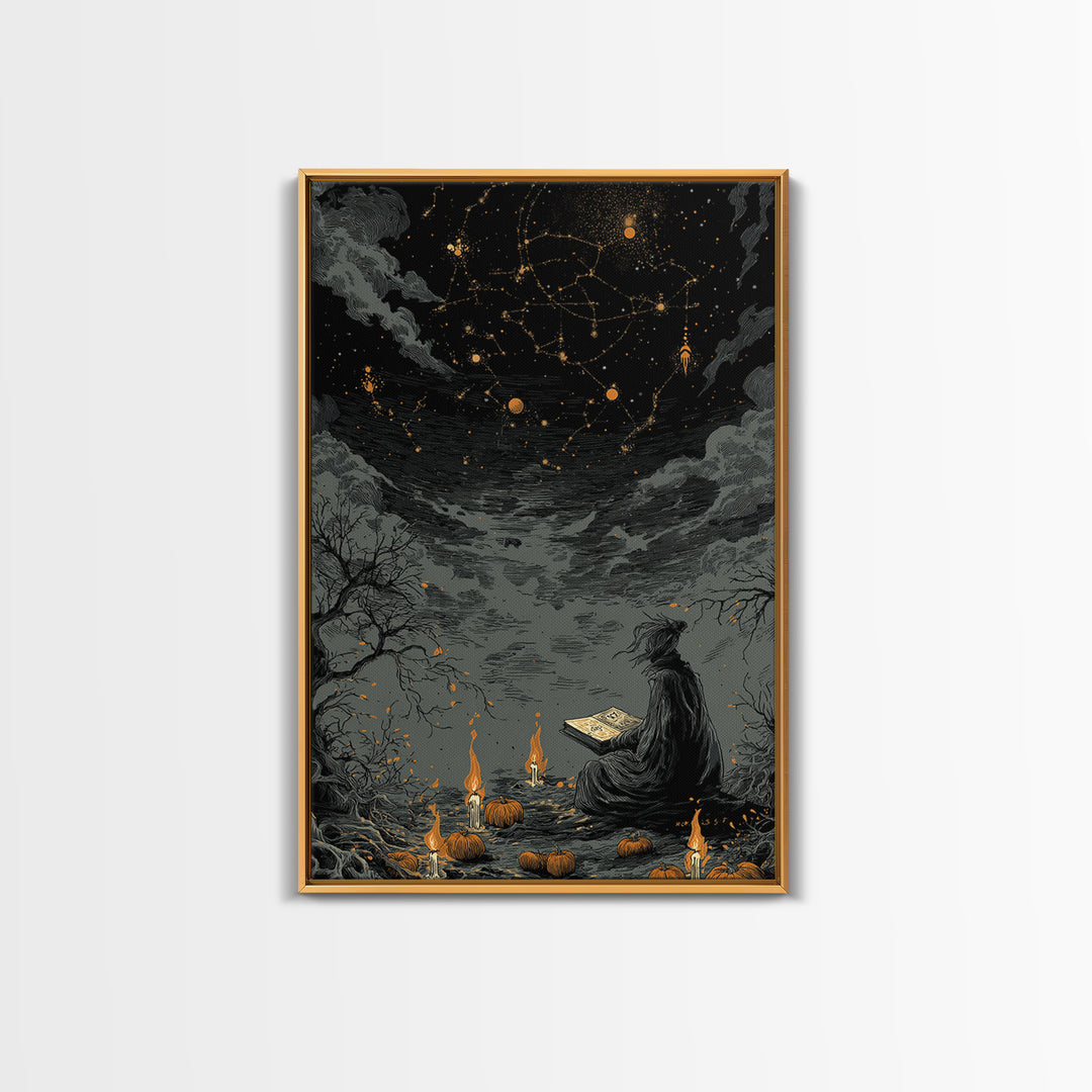 The Librarian Of Forbidden Tides, Dark Fantasy Wall Art, Vertical Wall Art, Framed Canvas Print, Halloween Home Decor, Gothic Wall Art