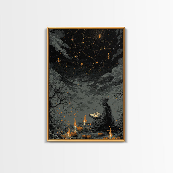 The Librarian Of Forbidden Tides, Dark Fantasy Wall Art, Vertical Wall Art, Framed Canvas Print, Halloween Home Decor, Gothic Wall Art
