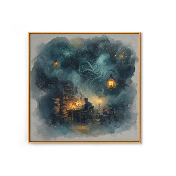 The Librarian Of Forbidden Tides, Spooky Wall Decor, Square Wall Art, Canvas Print, Halloween Home Decor, Gothic Wall Art, Horror Wall Art