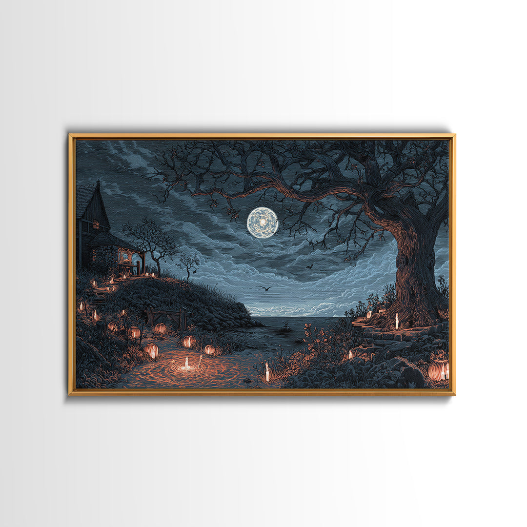 The Star-Seer Of Black Dunwich, Halloween Wall Art, Landscape Wall Art, Framed Canvas Print, Halloween Home Decor, Gothic Wall Art