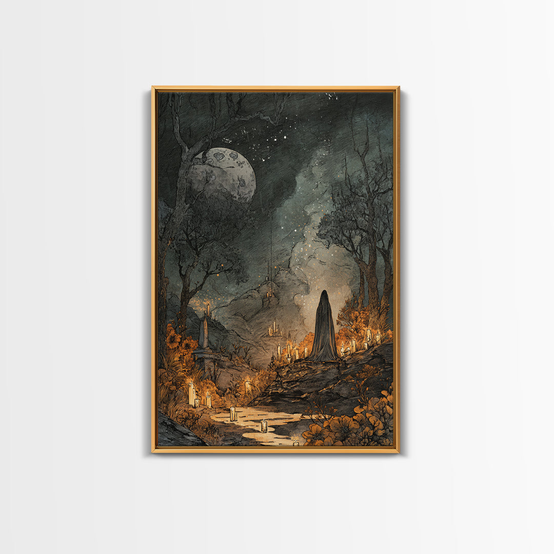The Bride Of The Abyssal Moon, Macabre Halloween Art, Vertical Wall Art, Framed Canvas Print, Halloween Home Decor, Gothic Wall Art