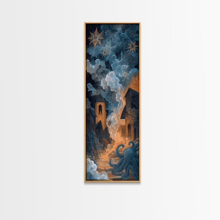 The Bellringer Of The Sunken Cathedral, Dark Fantasy Wall Art, Tall Narrow Wall Art, Framed Canvas Print, Halloween Home Decor