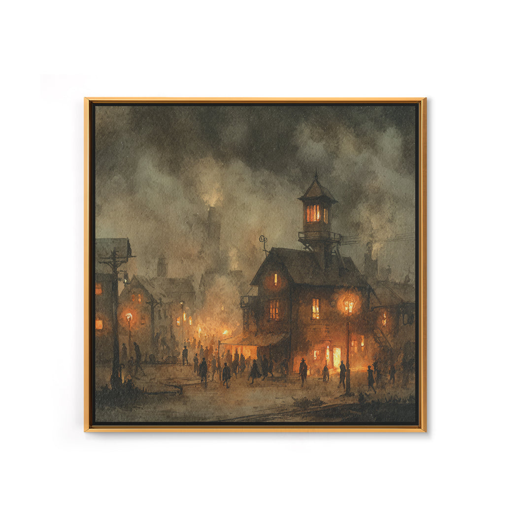 The Innsmouth Lantern Procession, Occult Wall Decor, Square Wall Art, Framed Canvas Print, Halloween Home Decor, Gothic Wall Art