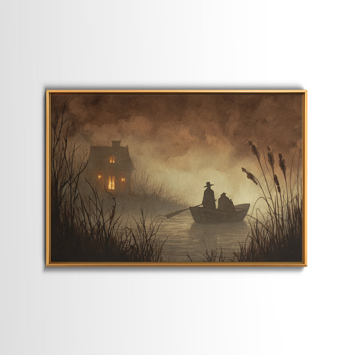 The Ferryman Of The Outer Marsh, Spooky Wall Decor, Landscape Wall Art, Canvas Print, Halloween Home Decor, Gothic Wall Art