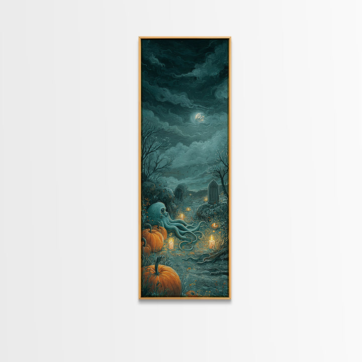 The Crown Of The Tentacled Saint, Spooky Wall Decor, Tall Narrow Wall Art, Framed Canvas Print, Halloween Home Decor, Gothic Wall Art