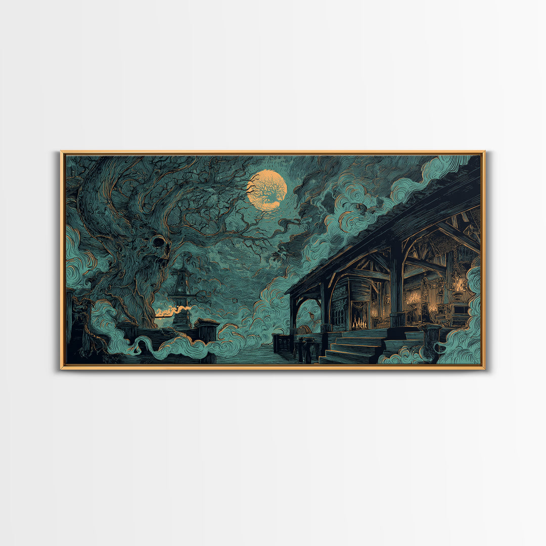 The Ballroom Of Silent Shoggoths, Lovecraftian Wall Art, Wide Panoramic Art, Canvas Print, Halloween Home Decor, Gothic Wall Art