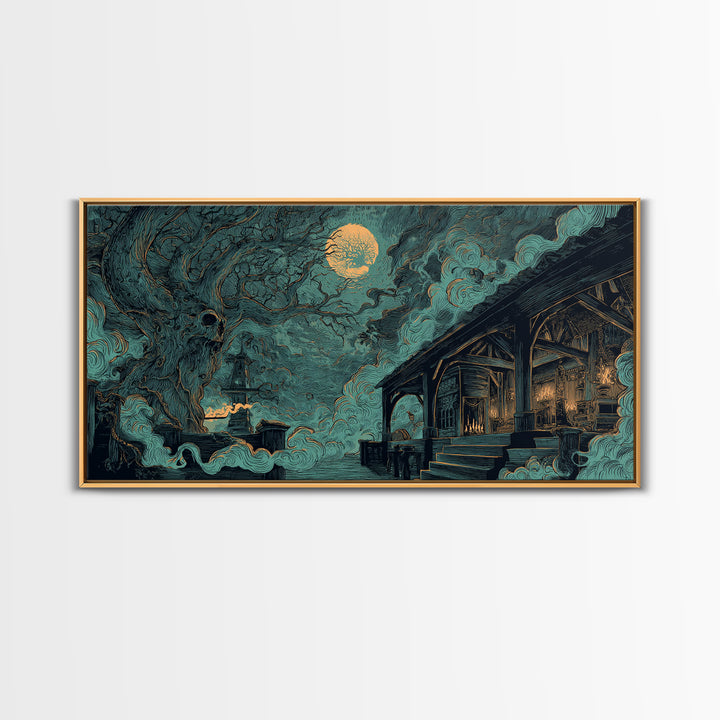 The Ballroom Of Silent Shoggoths, Lovecraftian Wall Art, Wide Panoramic Art, Canvas Print, Halloween Home Decor, Gothic Wall Art