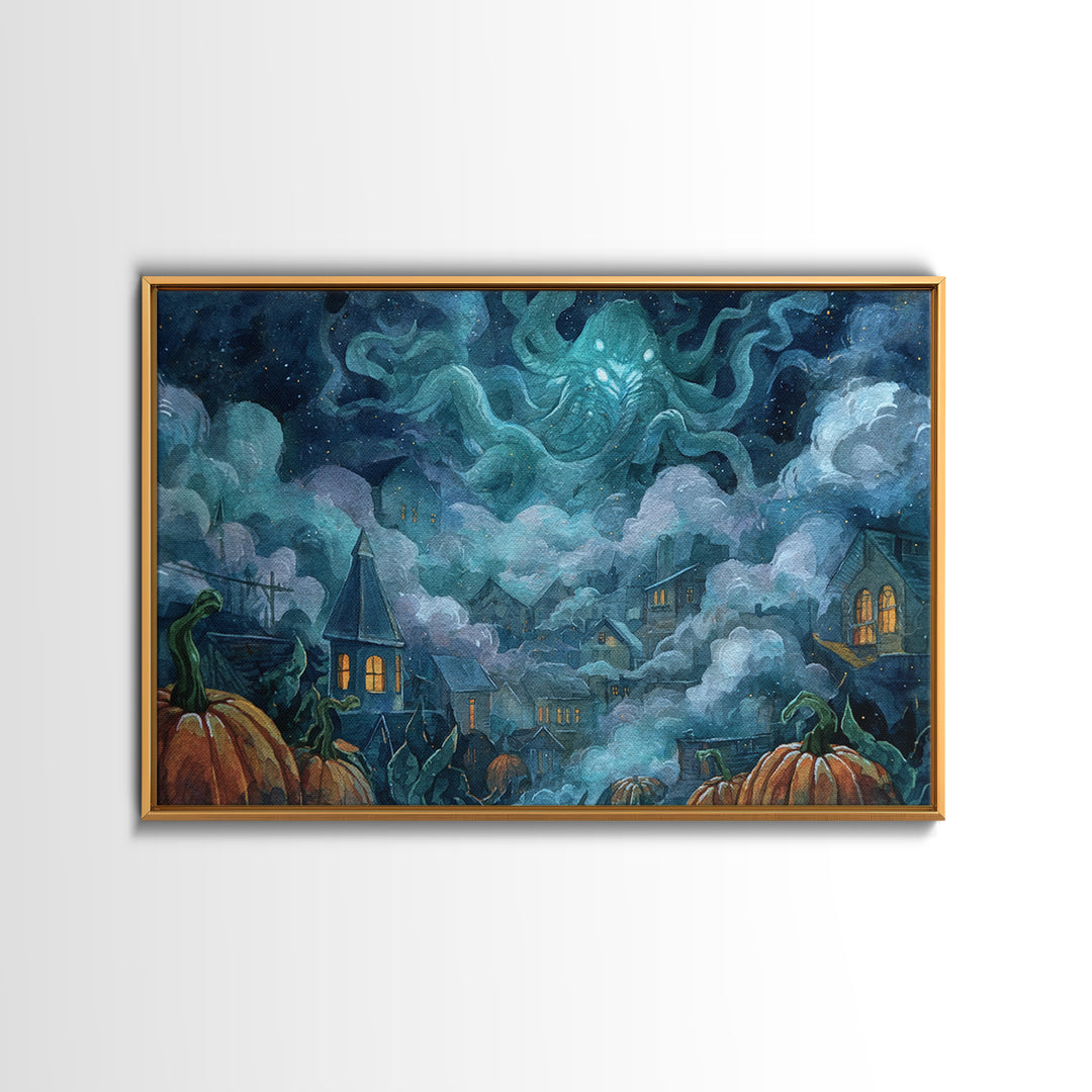 The Moonlit Shoggoth Menagerie, Macabre Halloween Art, Landscape Wall Art, Framed Canvas Print, Halloween Home Decor, Gothic Wall Art