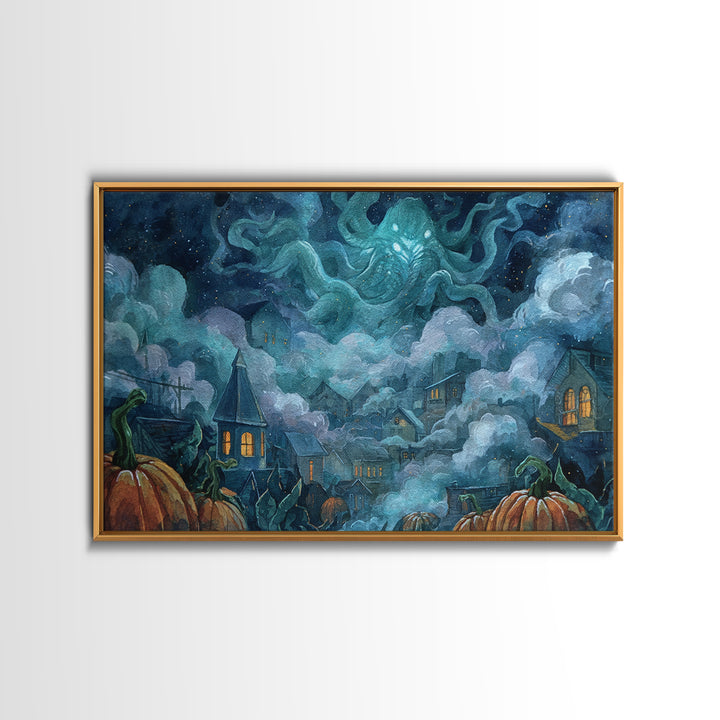 The Moonlit Shoggoth Menagerie, Macabre Halloween Art, Landscape Wall Art, Framed Canvas Print, Halloween Home Decor, Gothic Wall Art