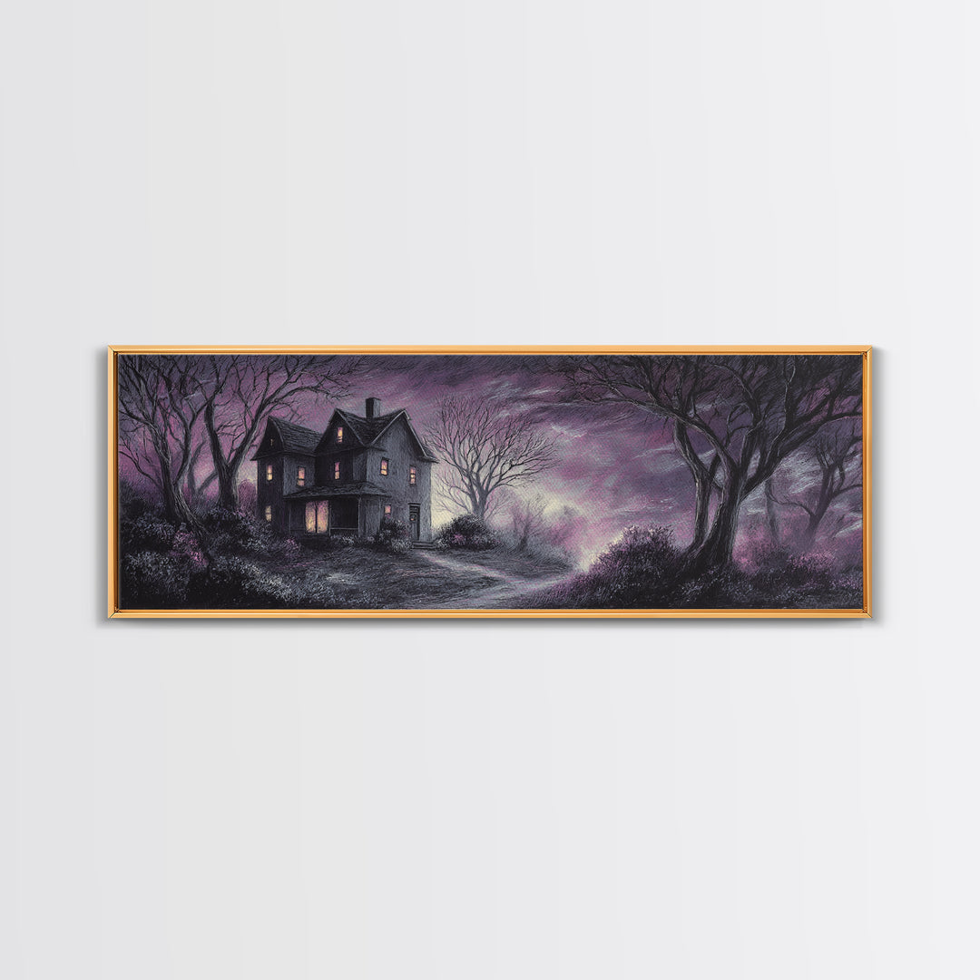 The Thirteenth Door Of Arkham House, Spooky Wall Decor, Extra Wide Wall Art, Canvas Print, Halloween Home Decor, Gothic Wall Art
