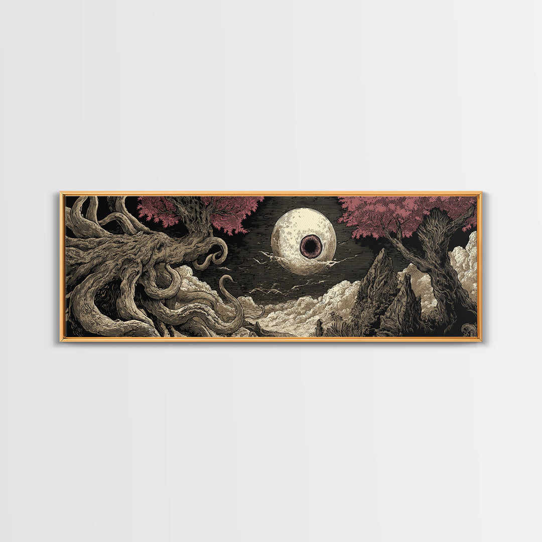 The Salt King Of The Black Shore, Cosmic Horror Decor, Extra Wide Wall Art, Canvas Print, Halloween Home Decor, Gothic Wall Art