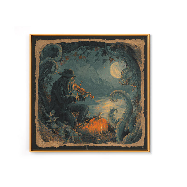 The Violinist Of The Drowned Moon, Macabre Halloween Art, Square Wall Art, Canvas Print, Halloween Home Decor, Gothic Wall Art