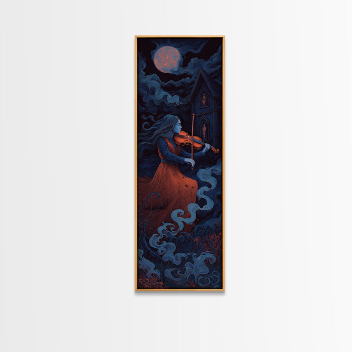 The Violinist Of The Drowned Moon, Macabre Halloween Art, Tall Narrow Wall Art, Canvas Print, Halloween Home Decor, Gothic Wall Art