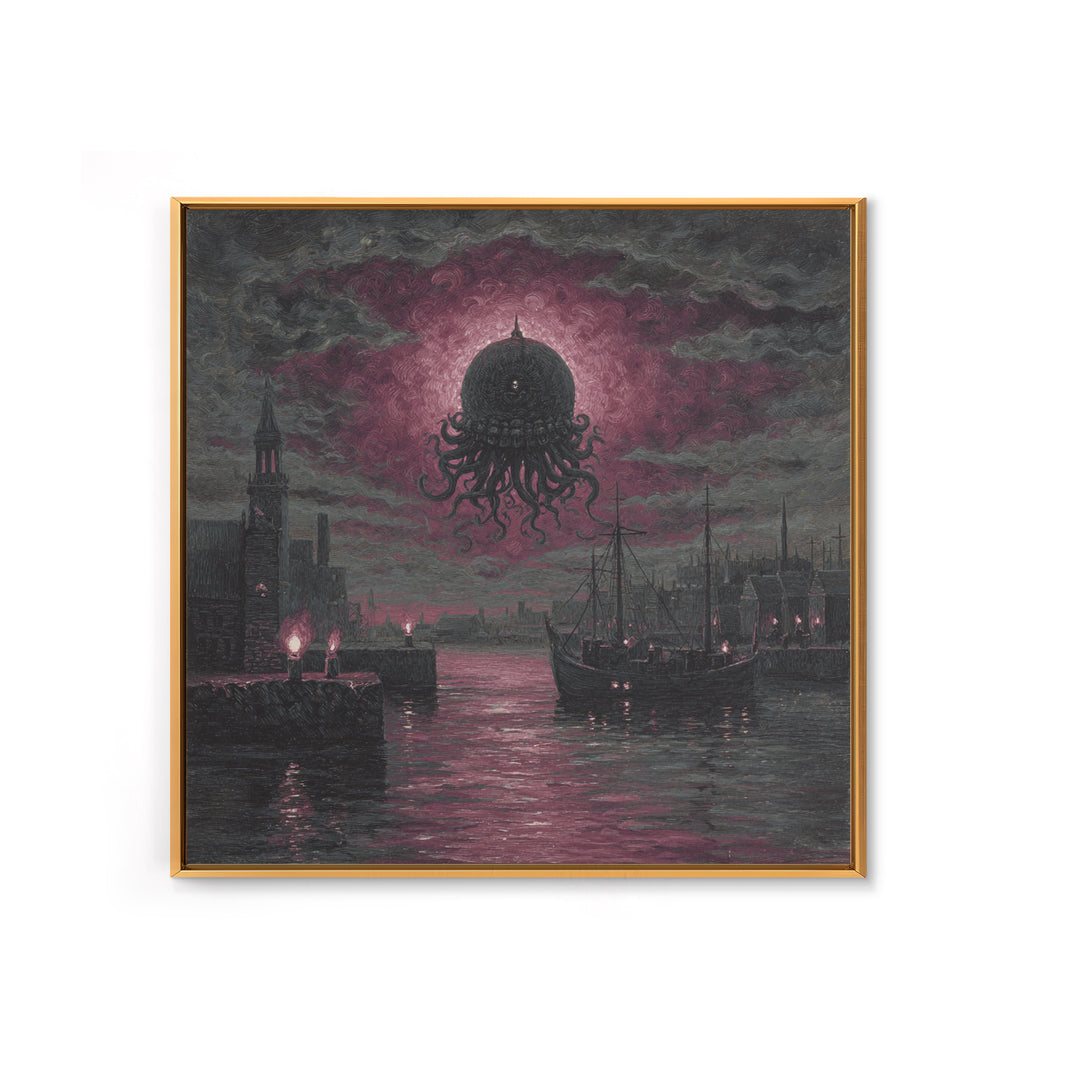 The Mask Of The Crawling God, Spooky Wall Decor, Square Wall Art, Framed Canvas Print, Halloween Home Decor, Gothic Wall Art