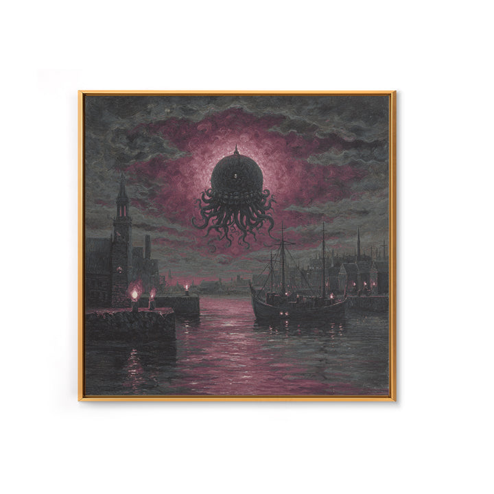 The Mask Of The Crawling God, Spooky Wall Decor, Square Wall Art, Framed Canvas Print, Halloween Home Decor, Gothic Wall Art
