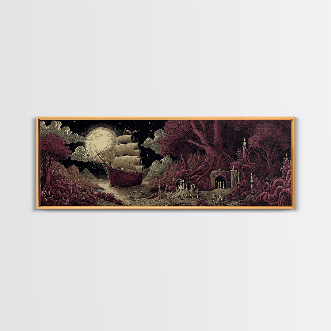 The Candelit Ark Of Forgotten Stars, Cosmic Horror Decor, Extra Wide Wall Art, Canvas Print, Halloween Home Decor, Gothic Wall Art