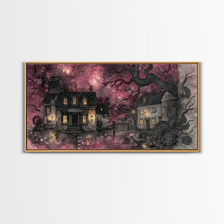 The Archivist Of Dreaming Bones, Eldritch Wall Art, Wide Panoramic Art, Canvas Print, Halloween Home Decor, Gothic Wall Art