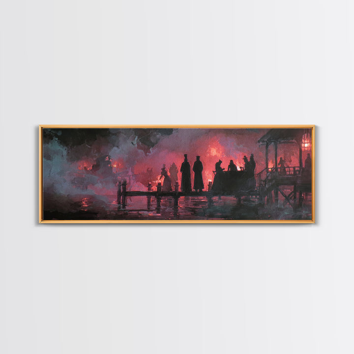 The Tea Party At Innsmouth Pier, Halloween Wall Art, Extra Wide Wall Art, Framed Canvas Print, Halloween Home Decor, Gothic Wall Art