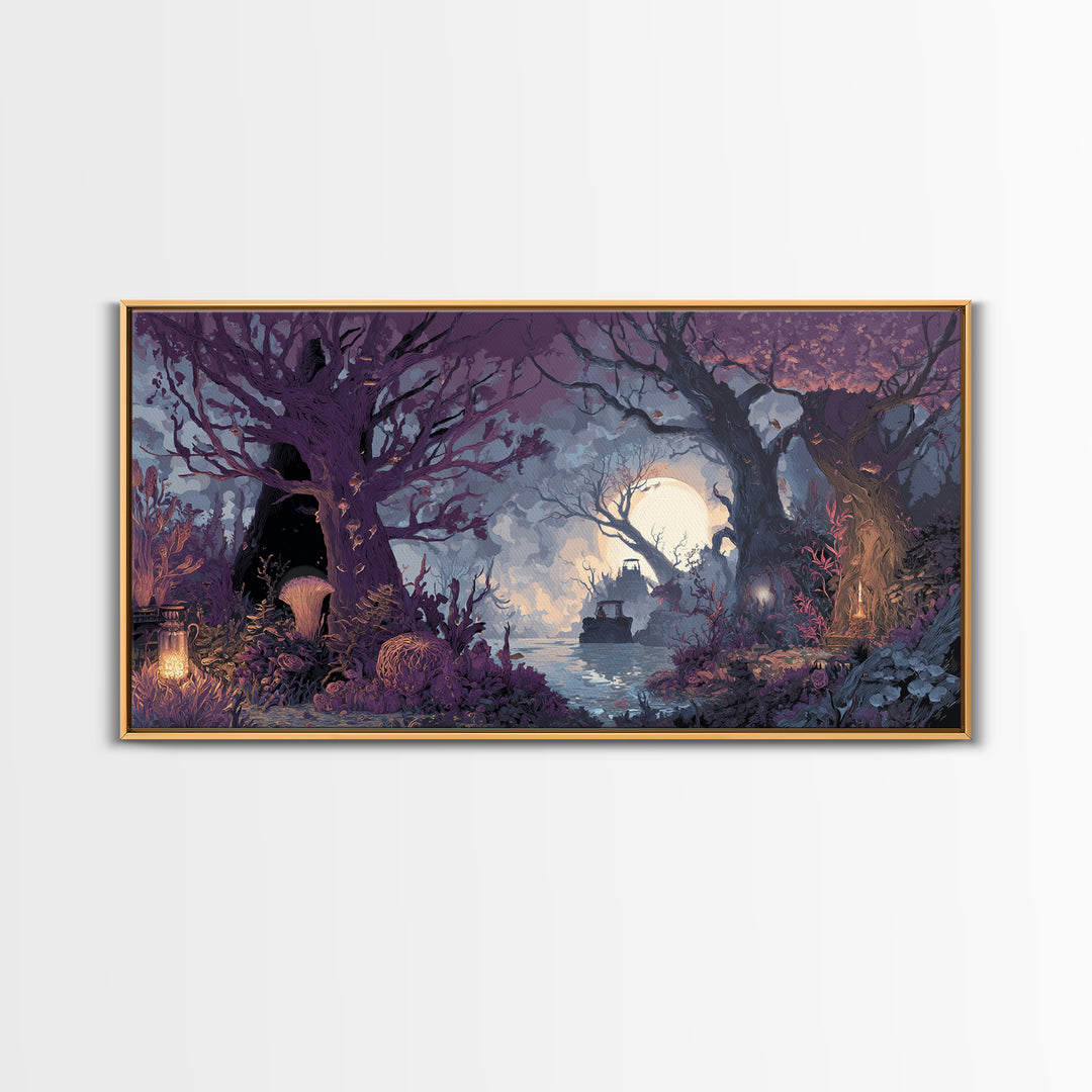 The Garden Of The Eyeless Moon, Dark Fantasy Wall Art, Wide Panoramic Art, Canvas Print, Halloween Home Decor, Gothic Wall Art