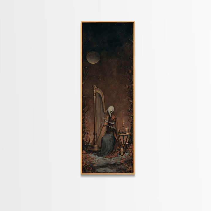 The Harpist Of Abyssal Sleep, Lovecraftian Wall Art, Tall Narrow Wall Art, Framed Canvas Print, Halloween Home Decor, Gothic Wall Art