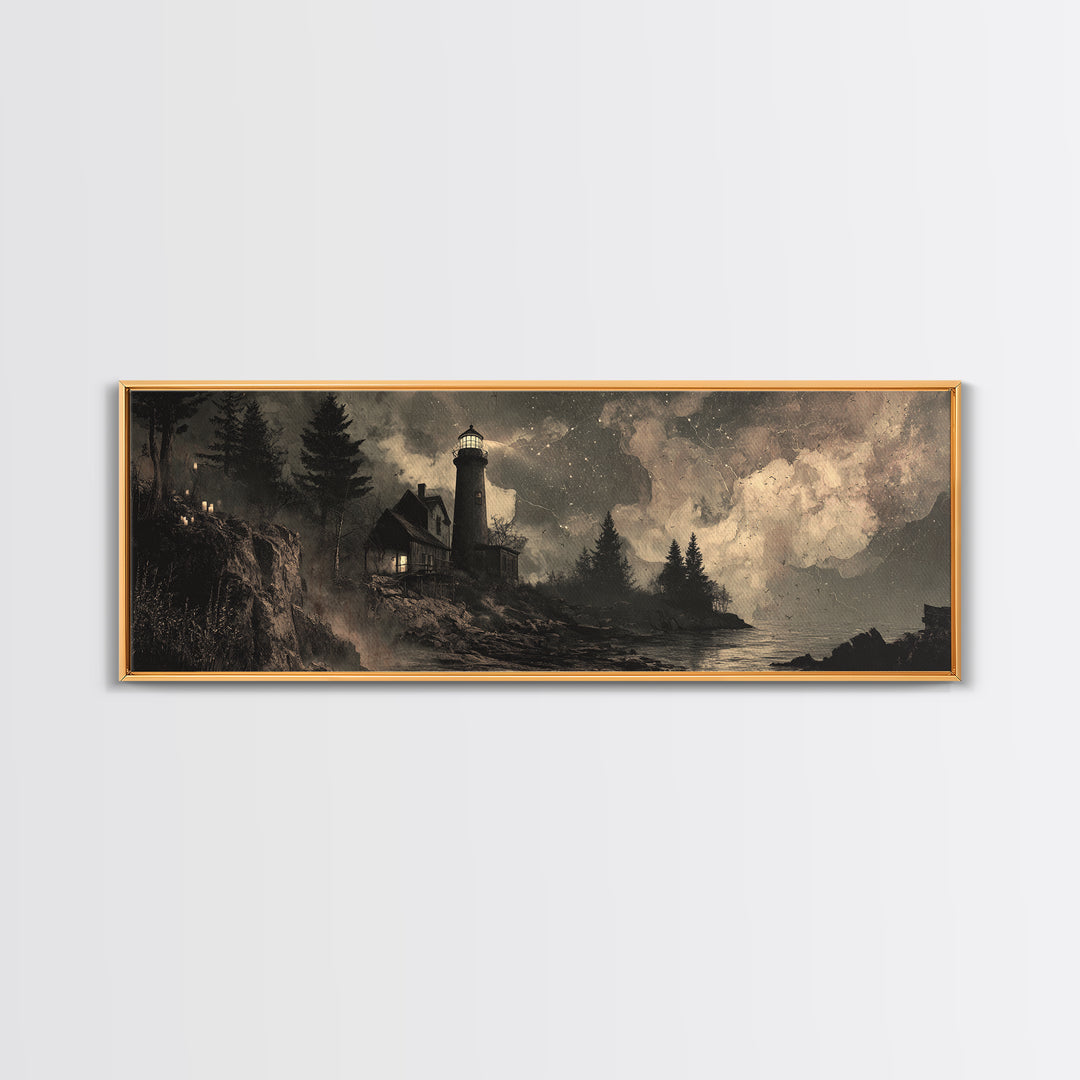 The Last Lighthouse Of Y’Ha-Nthlei, Occult Wall Decor, Extra Wide Wall Art, Framed Canvas Print, Halloween Home Decor, Gothic Wall Art