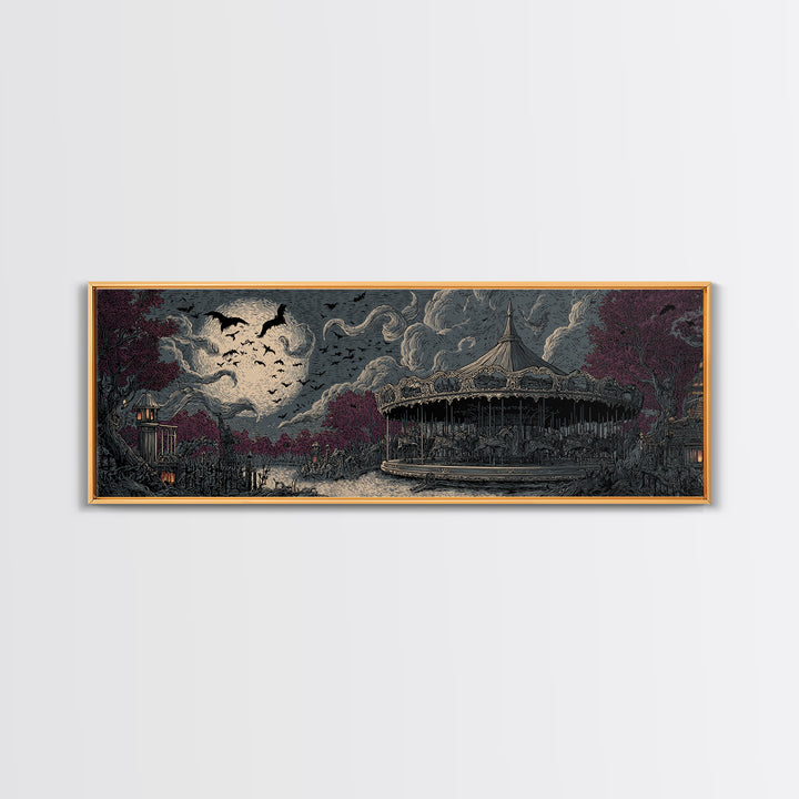 The Carousel Of Sleeping Planets, Macabre Halloween Art, Extra Wide Wall Art, Canvas Print, Halloween Home Decor, Gothic Wall Art
