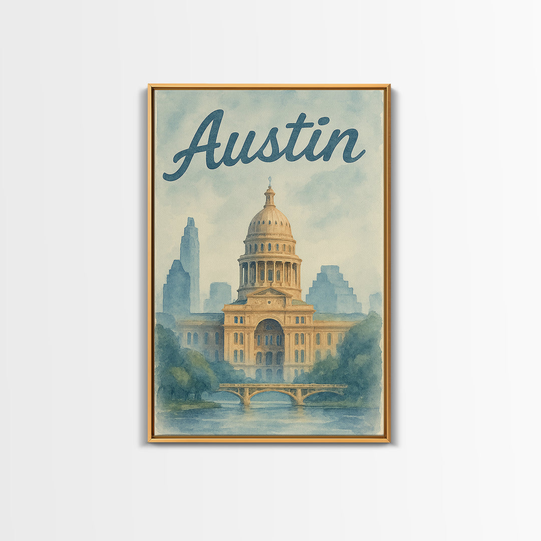Austin Travel Poster, Canvas Print, Painted Travel Poster Art, Austin City Art, Gift For Travelers, Fine Art Print, City Travel Prints