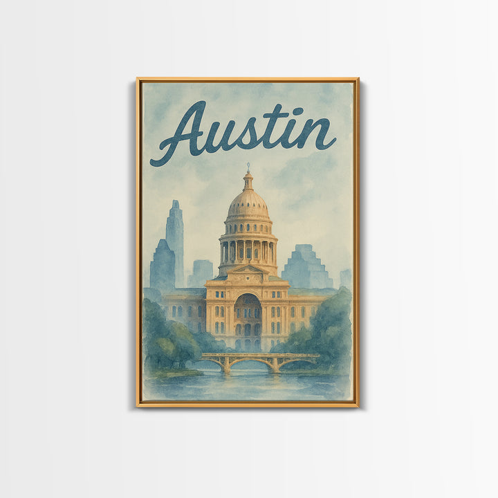 Austin Travel Poster, Canvas Print, Painted Travel Poster Art, Austin City Art, Gift For Travelers, Fine Art Print, City Travel Prints