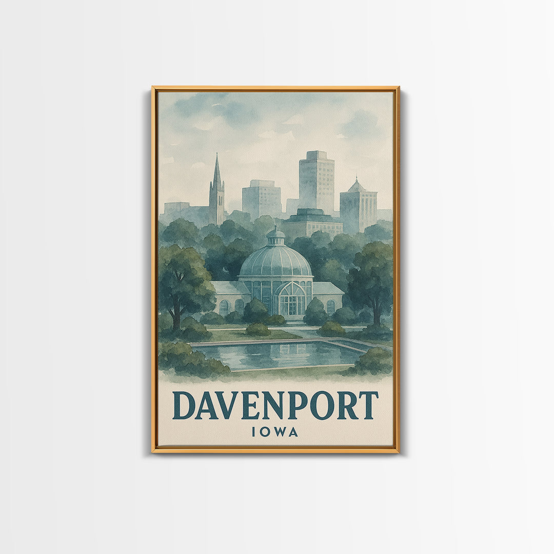 Davenport Travel Poster, Framed Canvas Print, Illustrated Watercolor Poster, Davenport Poster Print, Travel Poster Set, City Art Print