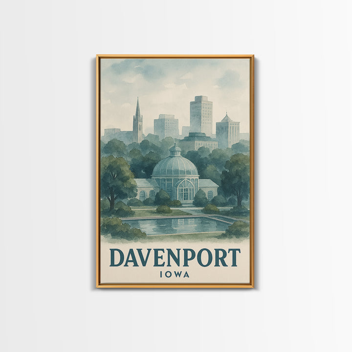 Davenport Travel Poster, Framed Canvas Print, Illustrated Watercolor Poster, Davenport Poster Print, Travel Poster Set, City Art Print