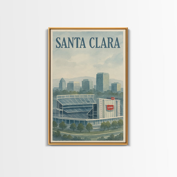 Santa Clara Travel Poster, Framed Canvas Print, Illustrated Watercolor Poster, Santa Clara Travel Art, Travel Poster Art, Travel Wall Decor