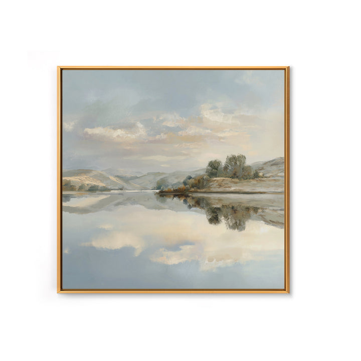 Peaceful Lake Reflection at Dawn Framed Canvas Print, Waiting Room Art, Photography Print, Waiting Room Decor, Watercolor Art, WRA-1x1-100
