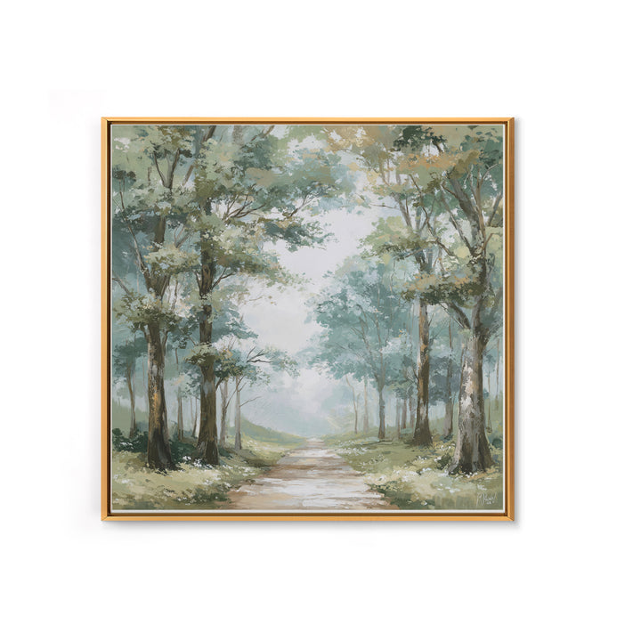 Misty Forest Path Framed Canvas Print, Waiting Room Art, Living Room Wall Art, Waiting Room Decor, Calm, Soundwave Art, WRA-1x1-11