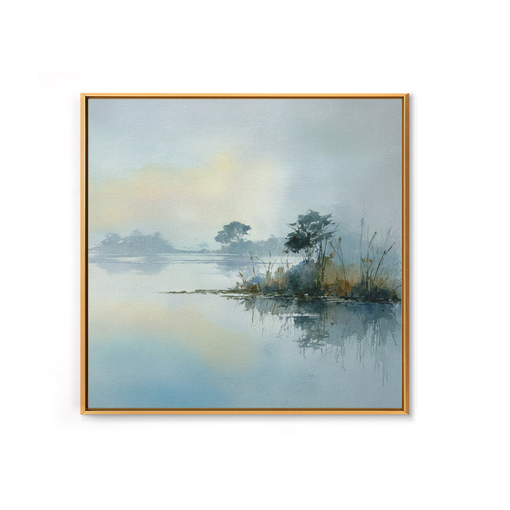 Peaceful Lake Reflection at Dawn Framed Canvas Print, Waiting Room Art, Abstract Art, Waiting Room Decor, Fine Art, Calm, WRA-1x1-28