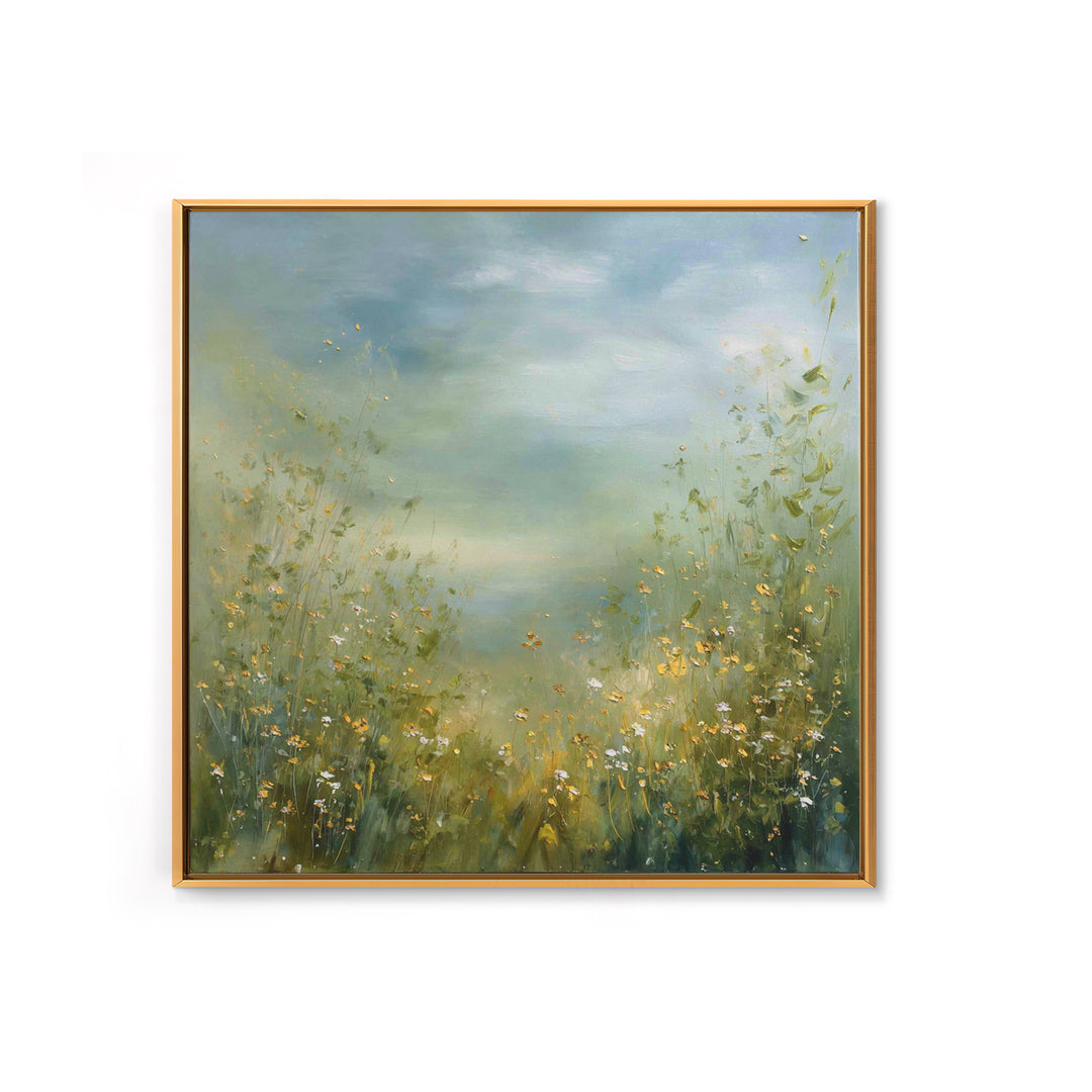 Sunlit Meadow with Wildflowers Framed Canvas Print, Waiting Room Art, Gallery Decor, Waiting Room Decor, Fine Art, Calm, WRA-1x1-32