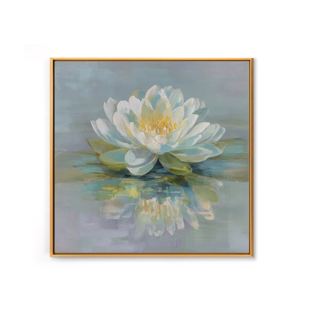 Lotus Flower on Still Water Framed Canvas Print, Waiting Room Art, Office Art, Waiting Room Decor, Calm, Gallery Decor, WRA-1x1-39