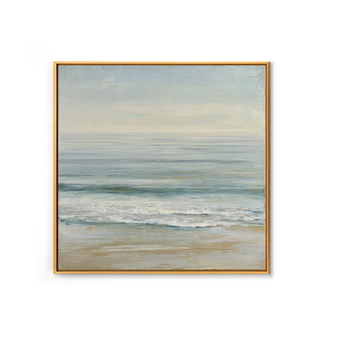 Coastal Horizon with Pale Sand and Water Framed Canvas Print, Waiting Room Art, Statement Artwork, Waiting Room Decor, Calm, WRA-1x1-57