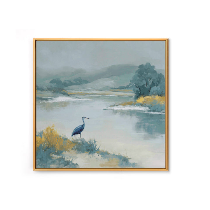 Blue Heron in Quiet Marsh Canvas Print, Waiting Room Art, Abstract, Waiting Room Decor, Fine Art, Calm, Modern Decor, WRA-1x1-60