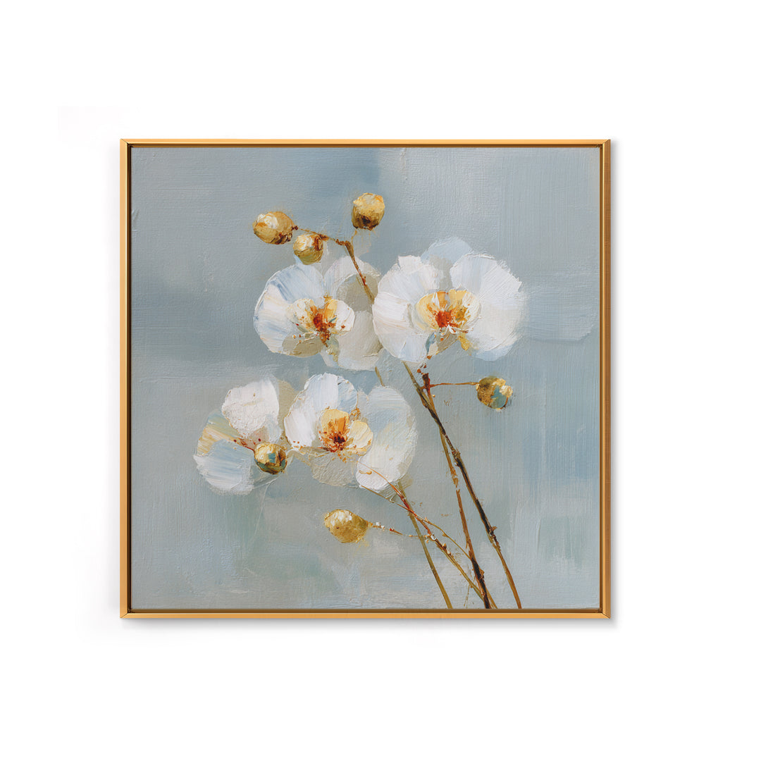 White Orchid on Light Gray Ground Framed Canvas Print, Waiting Room Art, Wall Sculpture, Waiting Room Decor, Fine Art, Calm, WRA-1x1-7