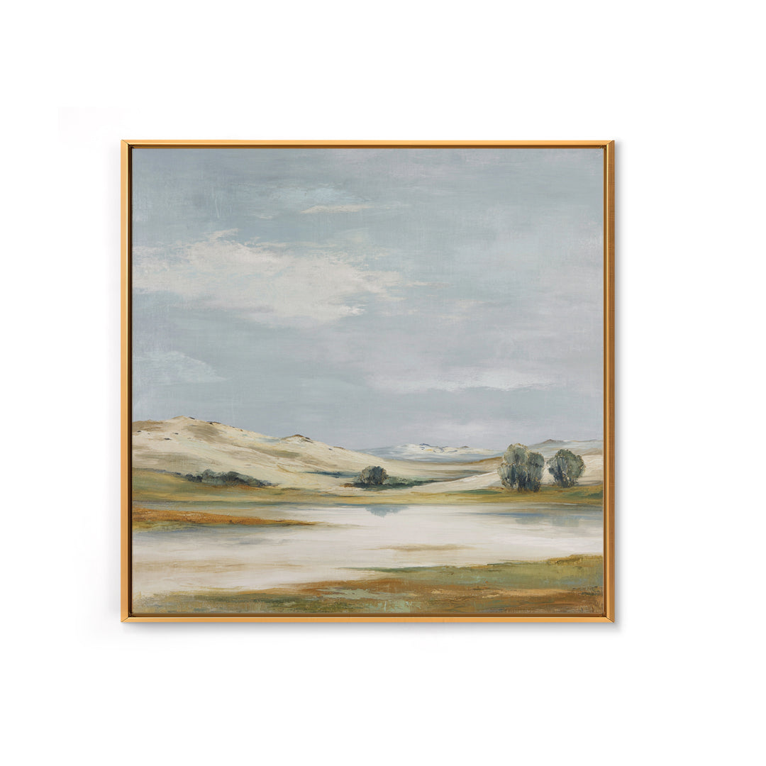 Calming Landscape with Open Sky and Gentle Framed Canvas Print, Waiting Room Art, Waiting Room Decor, Watercolor Art, Calm, WRA-1x1-73