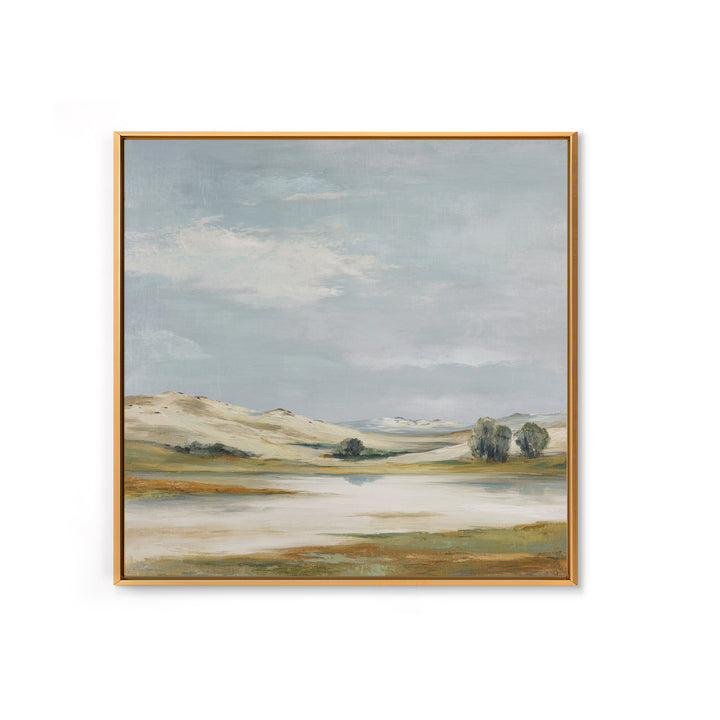 Calming Landscape with Open Sky and Gentle Framed Canvas Print, Waiting Room Art, Waiting Room Decor, Watercolor Art, Calm, WRA-1x1-73