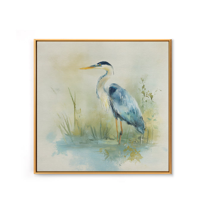 Blue Heron in Quiet Marsh Framed Canvas Print, Waiting Room Art, Therapy Office Decor, Waiting Room Decor, Abstract Art, Calm, WRA-1x1-84