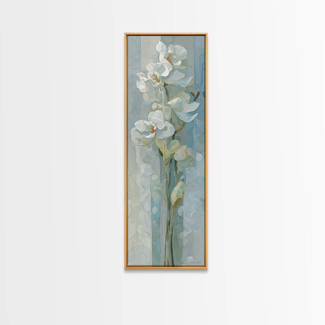 White Orchid on Light Gray Ground Framed Canvas Print, Waiting Room Art, Art, Waiting Room Decor, Fine Art, Calm, Bauhaus Print, WRA-1x3-19