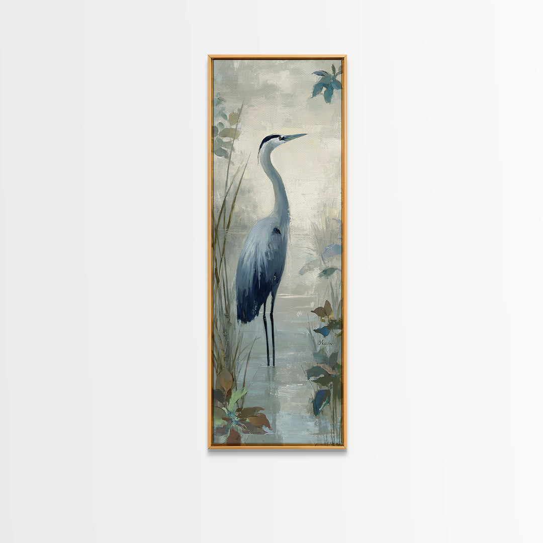Blue Heron in Quiet Marsh Framed Canvas Print, Waiting Room Art, Art Print, Waiting Room Decor, Fine Art, Calm, Abstract Art, WRA-1x3-24